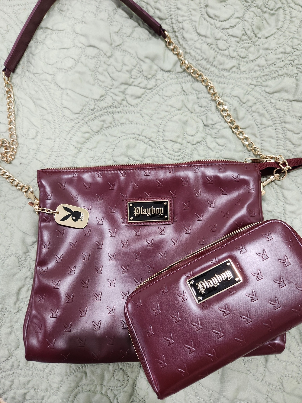 PLAYBOY Burgundy Shoulder Crossbody Bag with Matching Wallet